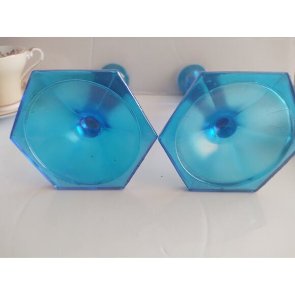 Vintage Fenton Celeste Blue Stretch Glass Candle holders(2) Model 449 - Picture 13 of 14
